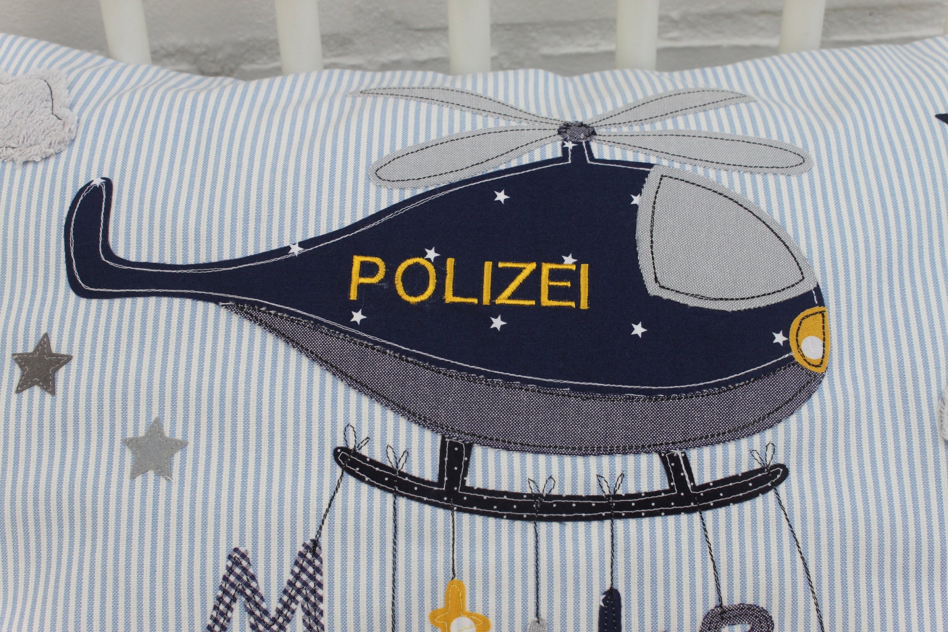 Kissen mit Namen Kissenbezug Kissen Geburt Baby Kissenhülle Kissen personalisiert Polizei Helikopter Kuschelkissen Kinderkissen Babykissen