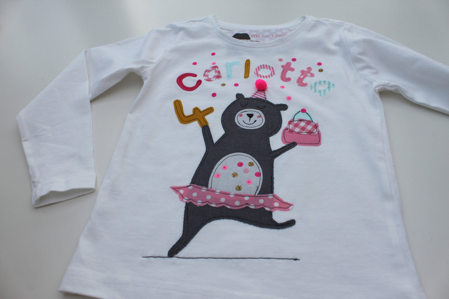 Geburtstagsshirt Kinder,Geburtstagsshirt,Shirt für Mädchen,Shirt mit Zahl,Shirt mit Name,Bär,T-Shirt,Ballerina,Cupcake,Konfetti,Milla Louise