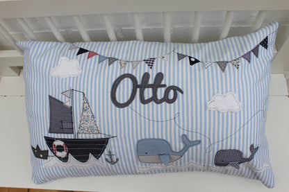 Kissen mit Namen Kissenbezug Kissen Geburt Baby Kissenhülle Kissen personalisiert Segelboot Kuschelkissen Kinderkissen Babykissen