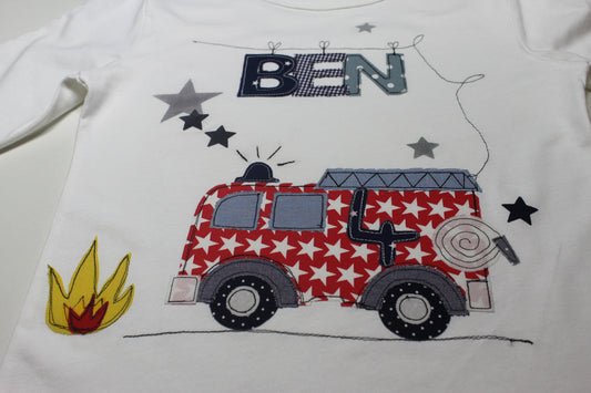 Geburtstagsshirt Kinder, Geburtstagsshirt, Shirt für Jungen, Shirt Feuerwehr,Feuerwehrauto,Shirt mit Name,Shirt mit Zahl,Milla Louise