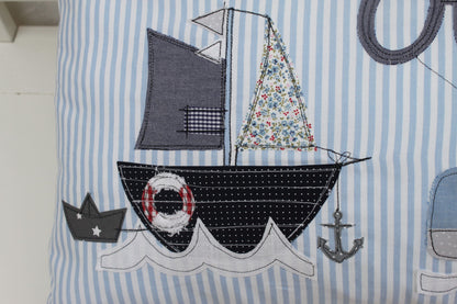 Kissen mit Namen Kissenbezug Kissen Geburt Baby Kissenhülle Kissen personalisiert Segelboot Kuschelkissen Kinderkissen Babykissen