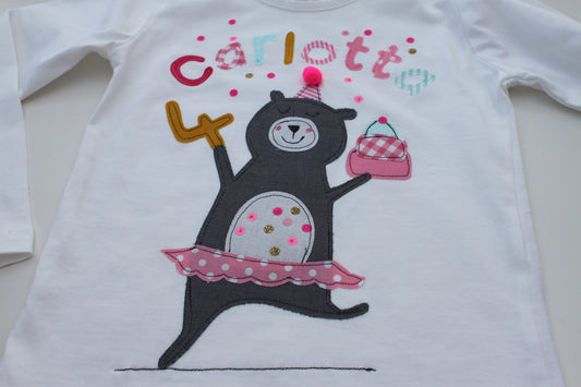 Geburtstagsshirt Kinder,Geburtstagsshirt,Shirt für Mädchen,Shirt mit Zahl,Shirt mit Name,Bär,T-Shirt,Ballerina,Cupcake,Konfetti,Milla Louise