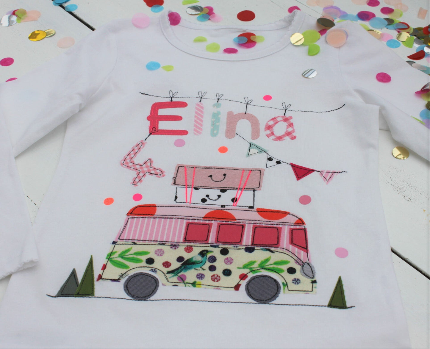 Geburtstagsshirt Kinder,Geburtstagsshirt,Shirt für Mädchen,Shirt mit Name,Shirt mit Zahl, Bus, Camper, Shirt Bus, Campershirt, Camping