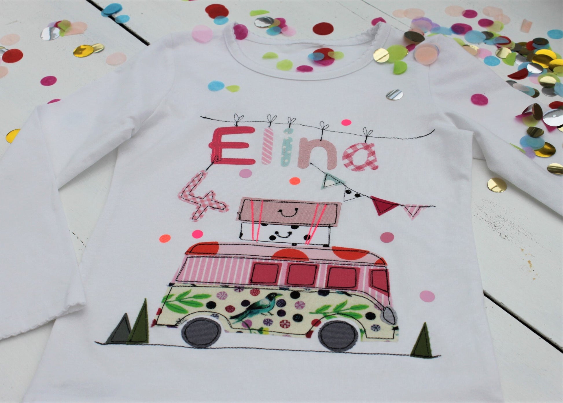 Geburtstagsshirt Kinder,Geburtstagsshirt,Shirt für Mädchen,Shirt mit Name,Shirt mit Zahl, Bus, Camper, Shirt Bus, Campershirt, Camping