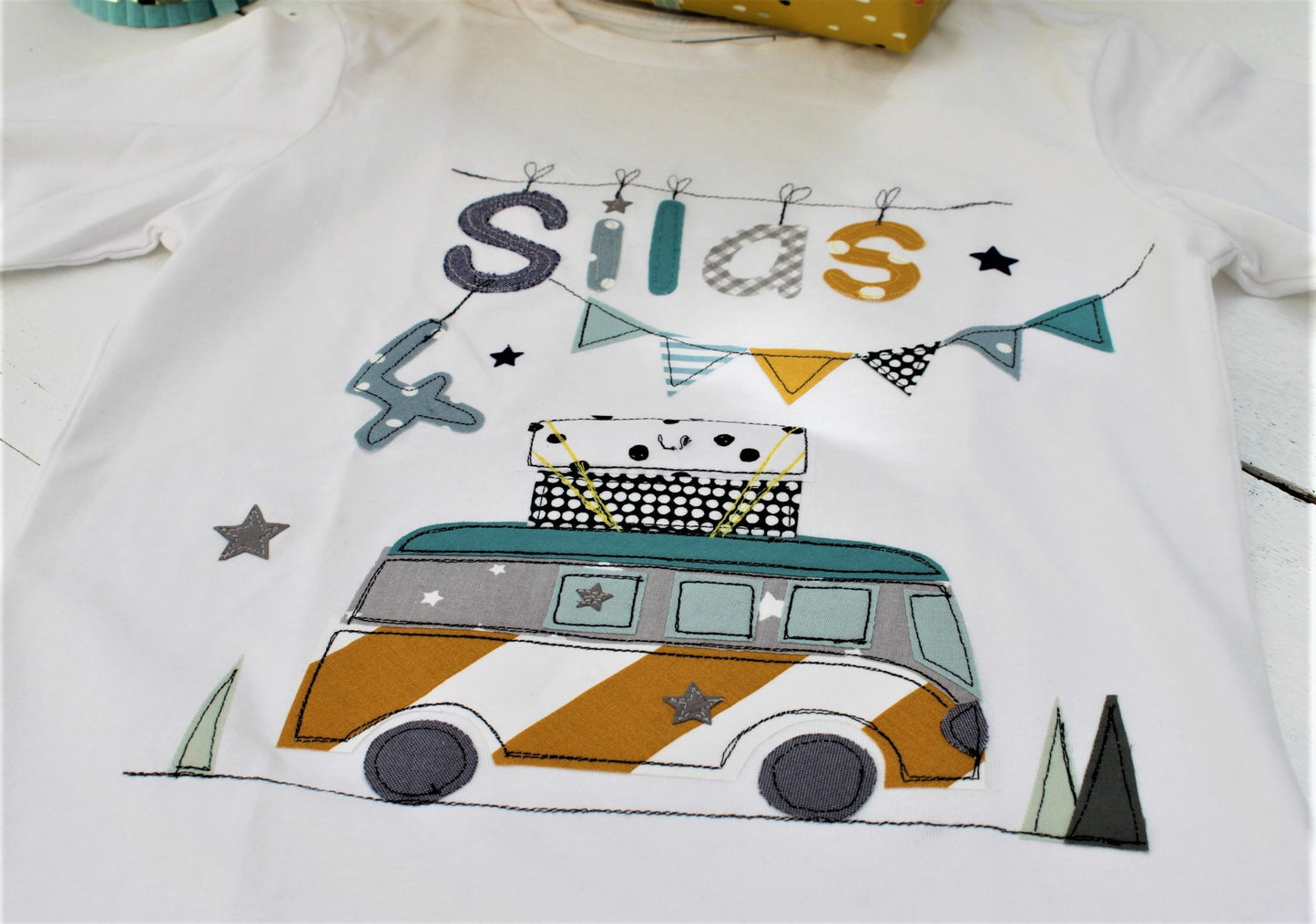 Geburtstagsshirt Kinder,Geburtstagsshirt,Shirt für Jungen,Shirt mit Name,Shirt mit Zahl, Bus, Camper, Shirt Bus, Campershirt, Camping, Auto