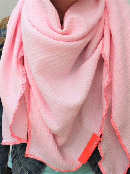 XXL Halstuch Musselin, Musselintuch, Musselinschal, Tuch Regenbogen, Regenbogentuch, rosa, Glitzer, Musselin, Sommer, Aufnäher, Frühling