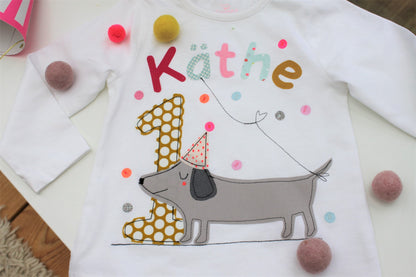 Geburtstagsshirt Dackel, Mädchen, Kinder, T-Shirt,Zahlenshirt , Geburtstag, Zahl, Namen, Hund, Geschenk, Frühling, Sommer, rosa, mint