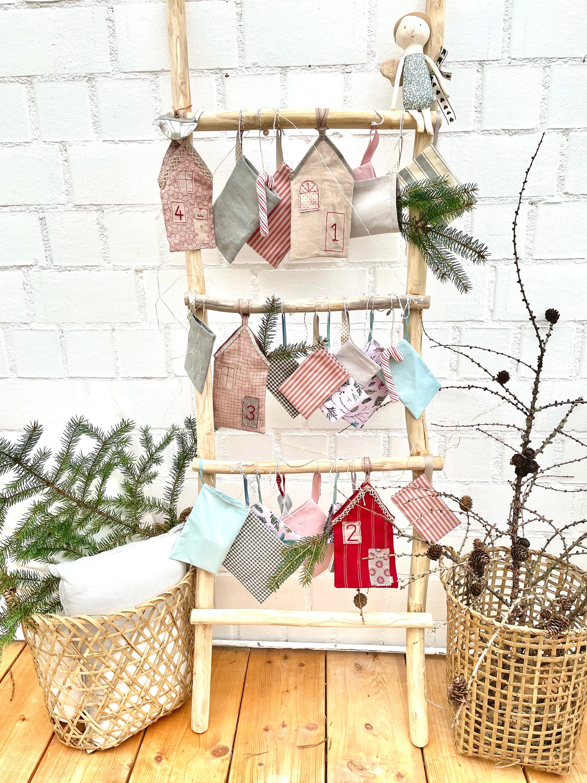 Nur noch wenige Stück, Adventskalender Stoff,Adventskalender Kinder,Adventskalender zum Befüllen, Adventskalender skandinavisch, Haus