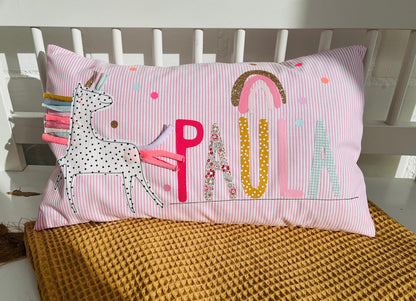 Kissen mit Namen Kissenbezug Kissen Geburt Baby Kissenhülle Kissen personalisiert Nameskissen Kuschelkissen Kinderkissen Kissen Einhorn