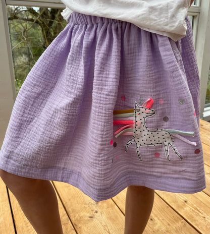 Mädchenrock Musselin,  Rock Musselin, Musselinrock,Musselin, Rock Einhorn,Einhornrock, Konfetti,Glitzerrock, Musselin lila, flieder