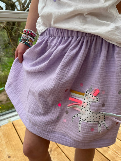 Mädchenrock Musselin,  Rock Musselin, Musselinrock,Musselin, Rock Einhorn,Einhornrock, Konfetti,Glitzerrock, Musselin lila, flieder