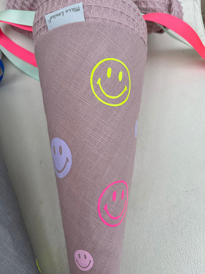 Geschwisterschultüte Zuckertüte Trosttüte Schultüte Stoff Schulanfang Einschulung Geschwisterschultüte Musselinschultüte Smiley neon