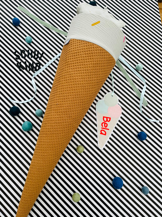 Schultüte Eis Schultüte Stoff Schultüte Mädchen Schultüte Eistüte Einschulung Eiswaffel Softeis, Waffeleis Apfeleis Schultüte Waffeleis