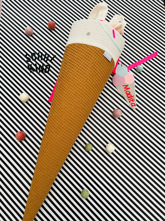 Schultüte Eis Schultüte Stoff Schultüte Mädchen Schultüte Eistüte Einschulung Eiswaffel Softeis, Waffeleis Vanilleeis Schultüte Waffeleis